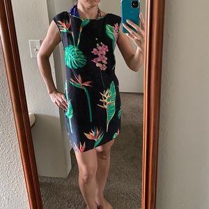 Tropical print silk dress- Tori Richard
